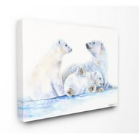 Stupell Industries slatki Polarni medvjed porodična životinja plava akvarelna slika platnena zidna Umjetnost