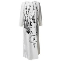 Haljine za žene Ženski V-izrez Dugi rukav cvjetna Maxi haljina duga Casual Maxi Chemise Bijela XXL