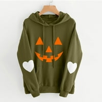 Halloween Tops za žene Plus Size Dugi rukav Pumpkin Face Print pulover duks sa kapuljačom