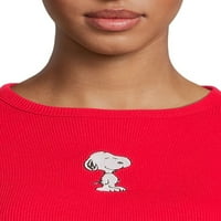 Snoopy ženska juniorska skraćena rebrasta grafička majica kratkih rukava