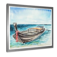 DesimanArt 'Mali čamac na obali jezera' Nautika i obalna uramljena umjetnička štampa