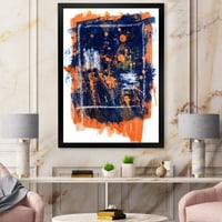 Designart' tamnoplava i narandžasta Sažetak ' moderni uokvireni umjetnički Print