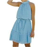 Plus veličina ženske suknje - modni šifon maxi haljina bez rukava prevladavajuće suknje plave veličine