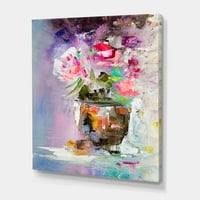 Designart 'Pink Fresh Abstract Flowers Bouquet in Vase' modern Canvas Wall Art Print